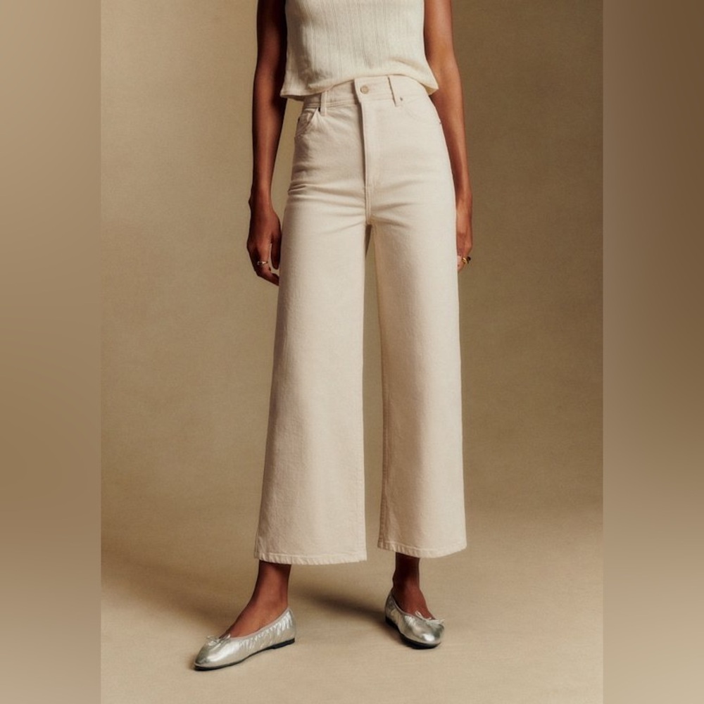 Sezane Cream Wide-Leg Cropped Jeans